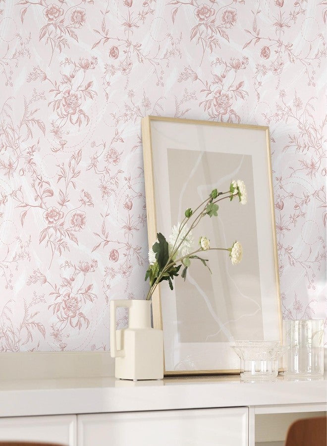 Dimoon Peel and Stick Wallpaper Pink Floral Contact Paper Pink Vintage French Renter Friendly Wallpaper 17.3''x78.7'' Textured Stick on Wall Paper for Bathroom Bedroom Cabinets Removable Vinyl Roll - Image 2